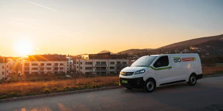 GreenGo Cargo L electric van at sunset on Madárhegy in Budapest.